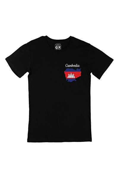 Cix Kambodža mapa i zastava džepni logo dizajn crna majica