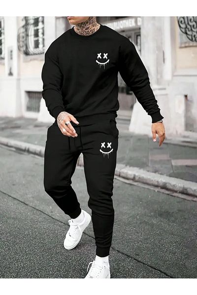 Apparelix Crew Neck Smiling Printed Oversize Tracksuit Set