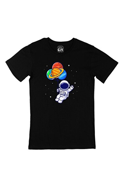 Cix Crna majica sa astronautom i balonom na planeti