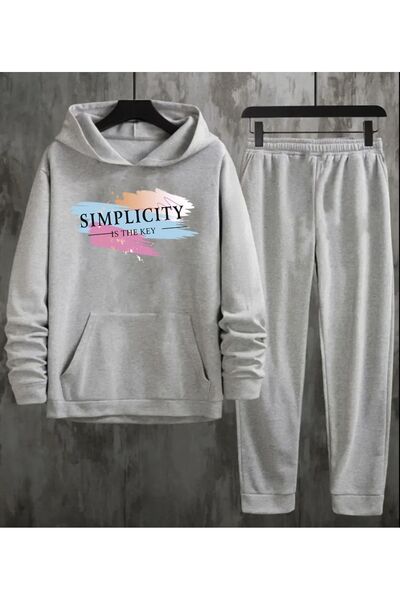 Pink Sky Simplicity Printed Oversize Hooded Tracksuit Set