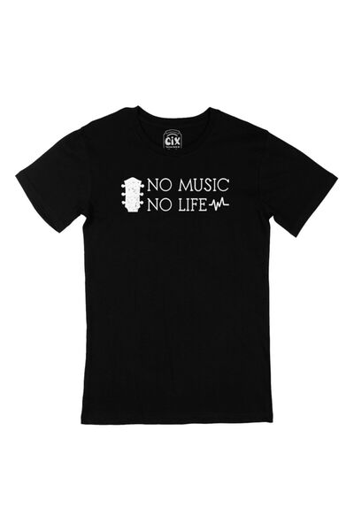 Cix تي شيرت أسود بدون موسيقى بدون حياة مع تصميم شعار الجيب