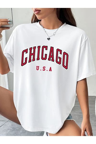 Pink Sky Μπλουζάκι Unisex Oversize - Chicago Printed, Crew Neck