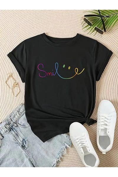 Pink Sky Μπλουζάκι Crew Neck Unisex Oversize Smile Printed