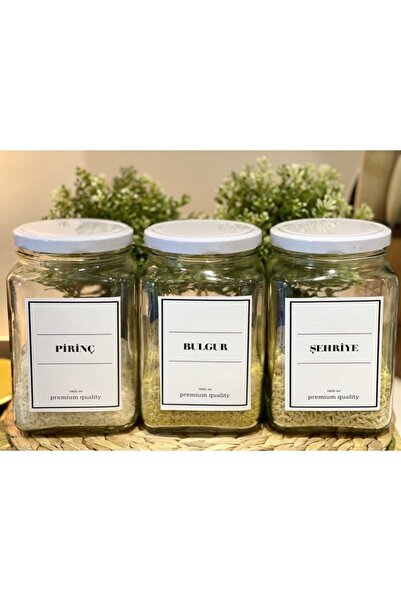 Lesia Home Beyaz Kapaklı Pirinç Bulgur Şehriye Kuru Bakliyat Cam Saklama Kava...
