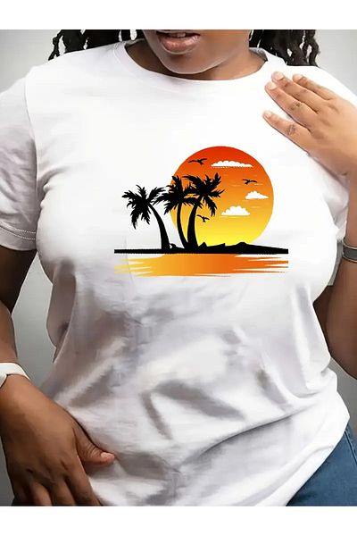 Pink Sky Μπλουζάκι Unisex Oversize Crew Neck Beach με στάμπα