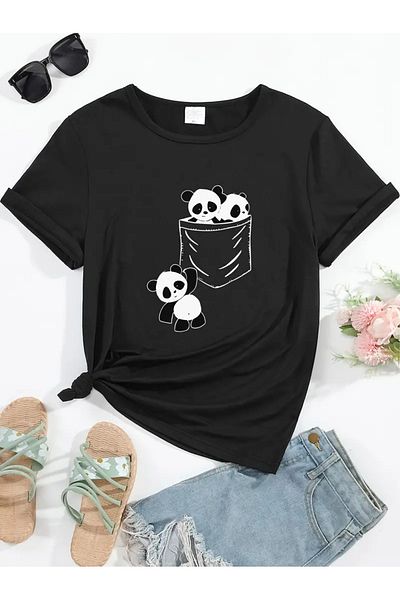 Pink Sky Μπλουζάκι Unisex Oversize Crew Neck Panda με στάμπα