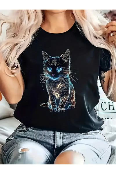 Pink Sky Cat Printed Unisex Oversize Crew Neck T-Shirt