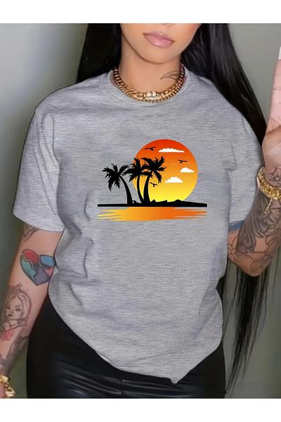 Guillermo Unisex Oversize Crew Neck Beach Printed T-Shirt