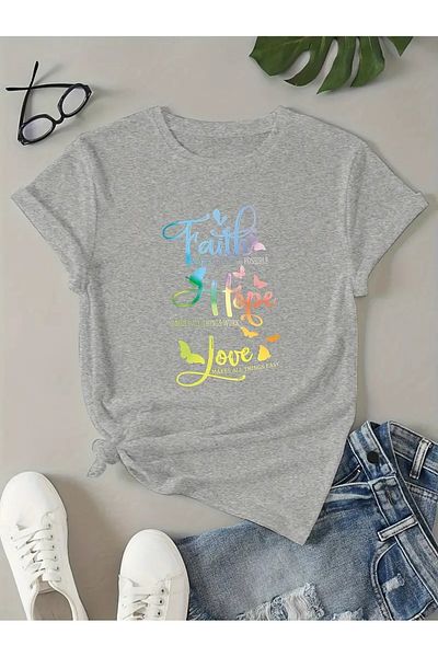 Pink Sky Μπλουζάκι Unisex Faith Hope Love με στάμπα με λαιμόκοψη