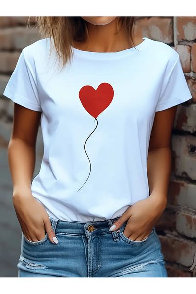 Pink Sky Μπλουζάκι με λαιμόκοψη Unisex Oversize Heart Printed