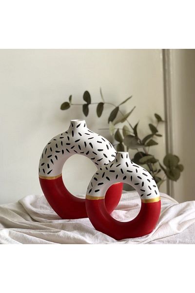 thiramis homeconcept Red Cupcake Ring Vase - 19X17 cm / 15X14 cm