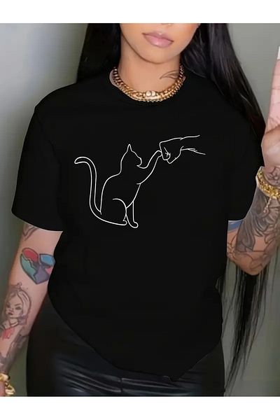 Pink Sky Cat Printed Unisex Oversize Crew Neck T-Shirt