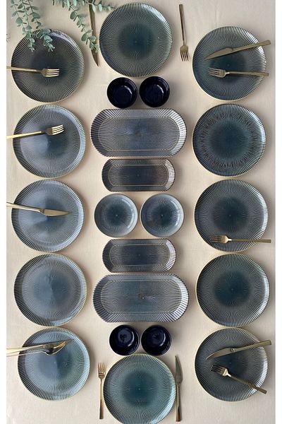 VENÜS HOME DECORATION Green Gold 12-Piece 22 Piece Breakfast Set