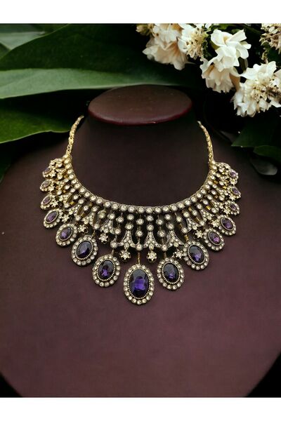 FAYRA ACCESSORIES Oval Kesim Zirkon Taşlı Kına Nişan Düğün Gerdanlık