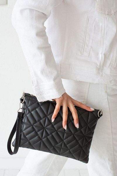 Bagfoni Black Geometric Patterned Portfolio Clutch Handbag 25X19 cm