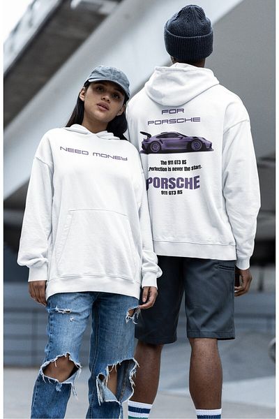 Fuddy Moda Hanorac oversize cu glugă unisex cu imprimeu Porsche