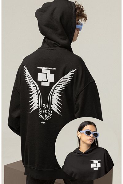 Fuddy Moda Hanorac cu glugă supradimensionat unisex Rammstein - Hanorac cu glugă Rock Metal imprimat pe spate