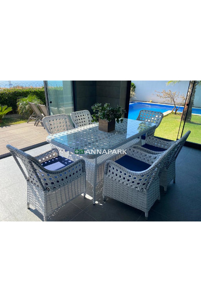 ANNAPARK Glory Rattan Yemek Masa Takımı ( Altı Kişilik ) Bahçe Masa Takımı