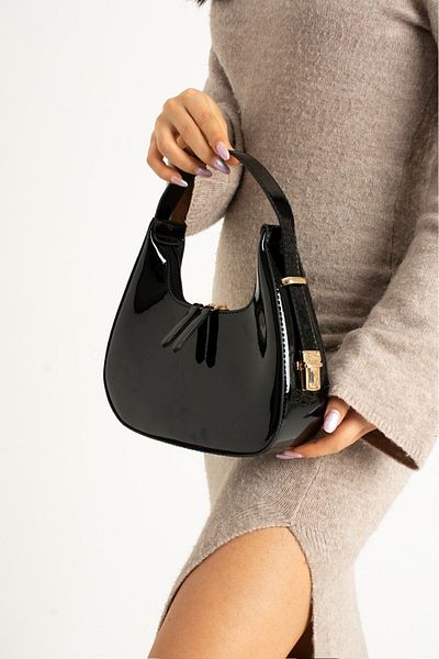 Mybag حقيبة يد نسائية من الجلد اللامع باغيت كرز بسحاب للإغلاق مع تفاصيل حزام