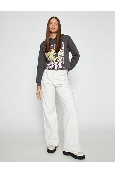 Koton Hooded Fleece Sweatshirt - Printed