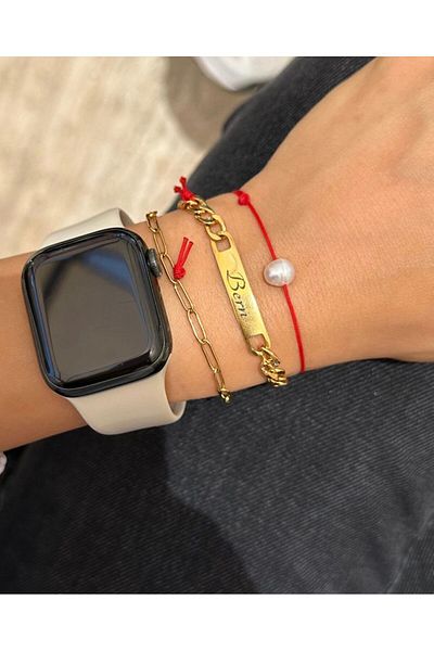 Atelier Çağla Red String Steel Imprint - Bracelet, Name with Date