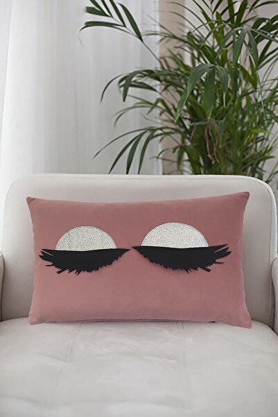 Nisahometeks Leke Tutmaz Silinebilir Kirpikli Kırlent Yastık Kılıfı 50*32 cm