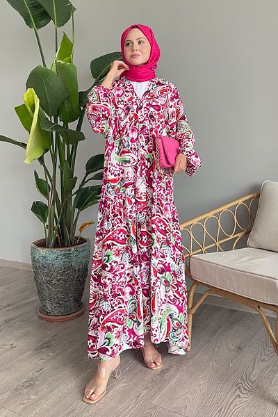 InStyle Fuchsia Viscose Dress - Colorful Shawl Pattern