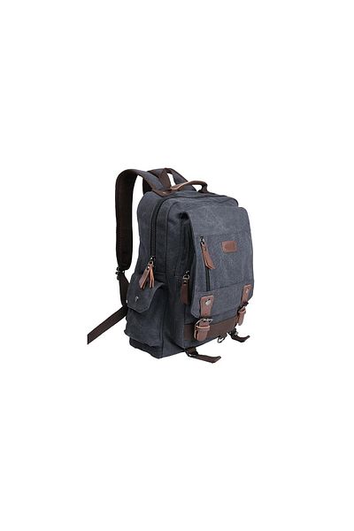 Bagacar 6235 Model - Black Canvas Fabric School and Daily Backpack