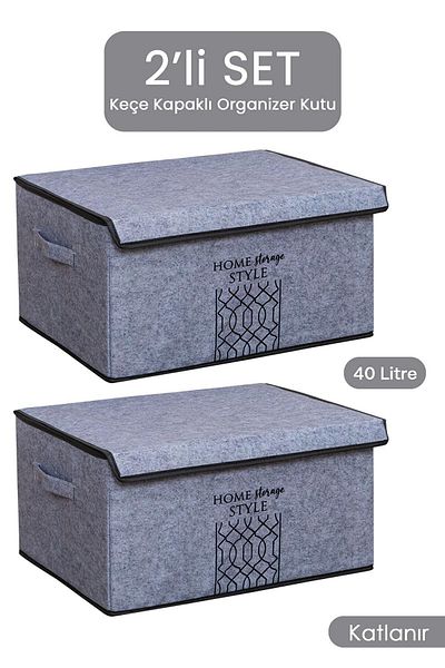 Nisahometeks Πτυσσόμενο Maxi Box 2 τεμαχίων - Οργανωτής ντουλάπας με τσόχα, 47x37x24 cm