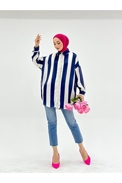 MODAALFABE Cămașă din satin cu dungi Oversize Trend Cut