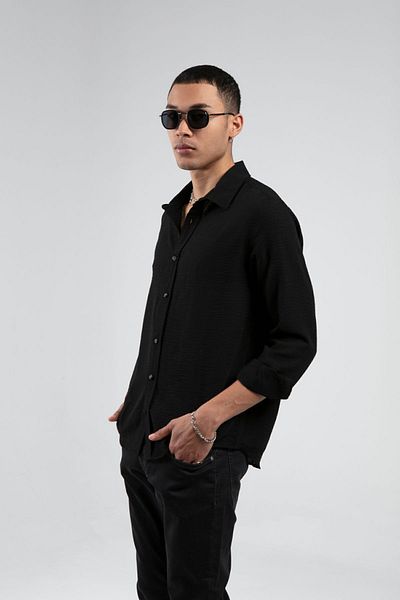 Manche Black Footed Collar Muslin Men's Shirt