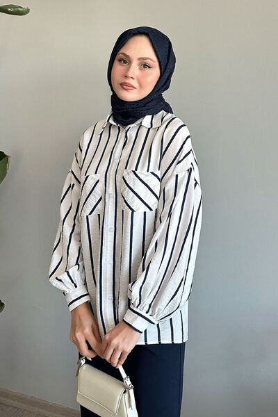 InStyle Çizgili Salaş Beyaz Gömlek