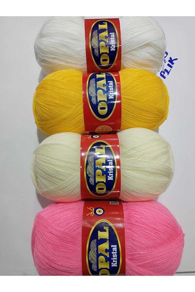 OPAL [4 Pieces] 100 gr 475 Meters Fiber Yarn White Cream Yellow Pink Color Crochet No 4 Or 5