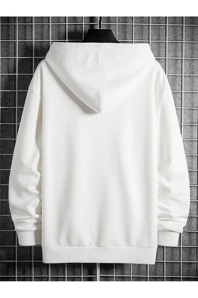 LUNAVISTA Triangle Printed Beige Oversize Hooded Sweatshirt