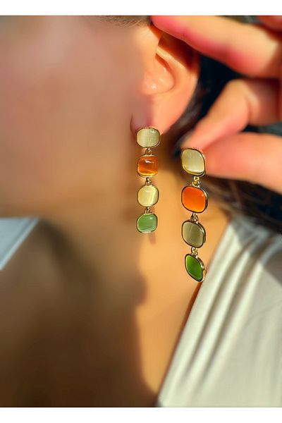 TAKİŞKO Colorful Square Model Dangle Earrings