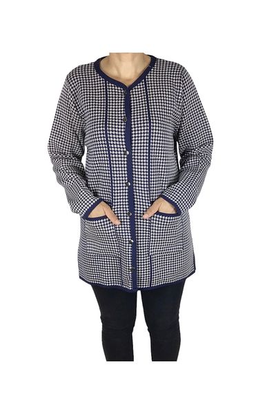 ECE GİYİM Patterned Women's Thick Winter Cardigan - with Buttons and Pockets