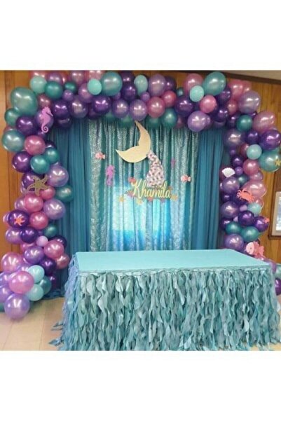 TATLI GÜNLER 100 Adet 12 Inç Metalik Balon + 5 Mt Balon Zinciri Deniz Kızı Ko...