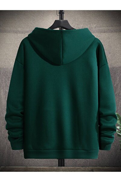 PENTHİLUS Khaki English Motivational Hooded Oversize Sweatshirt