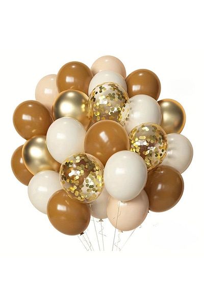 Öztürkpartievi 50 Pieces Caramel Sea Sand Gold Balloon Set