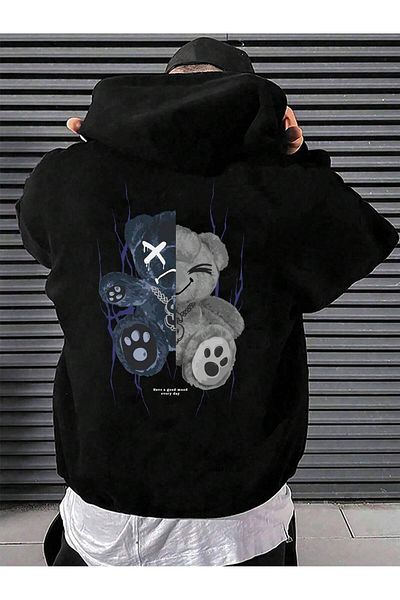 aynewmoda Голям суитшърт с качулка и принт с плюшено мече - добро настроение всеки ден