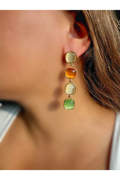 TAKİŞKO Colorful Square Model Dangle Earrings