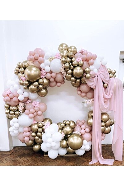 Öztürkpartievi Pudra Pembe Gold Balon Zinciri