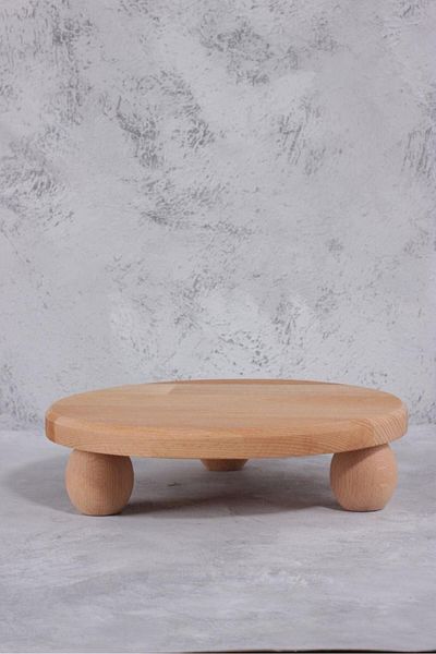 İLİVA 25 Cm Luxury Wooden Presentation Holder - Round Plate with Ball Legs - Coffee, Cheese, Cake Stand