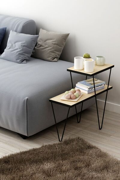 Fly Mobilya Toros Metal Ayaklı Yan Sehpa, Siyah Ayaklı Koltuk Servis Sehpası,...