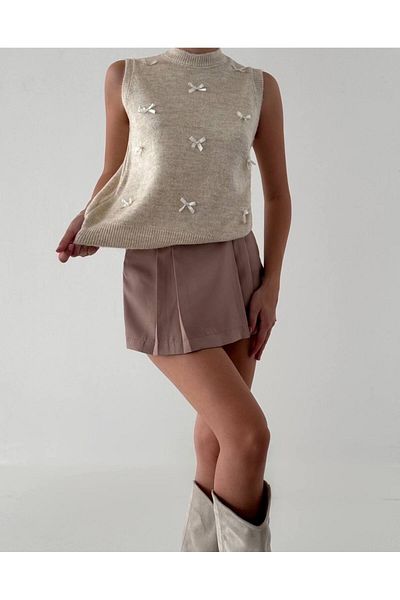 My Blog Stone Mini Ribbon Detailed Sleeveless Sweater - 4466