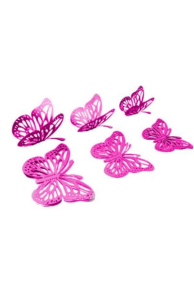 Öztürkpartievi Paper Butterfly Decor Ornamental Pink Helogram 3D 12 Pieces