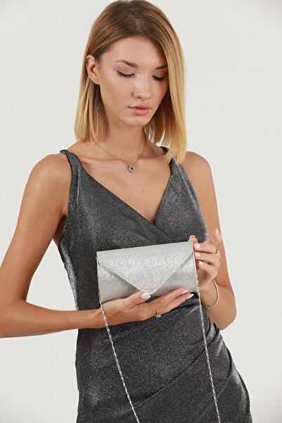 efnanstore Geantă pentru rochie de seară cu dungi argintii