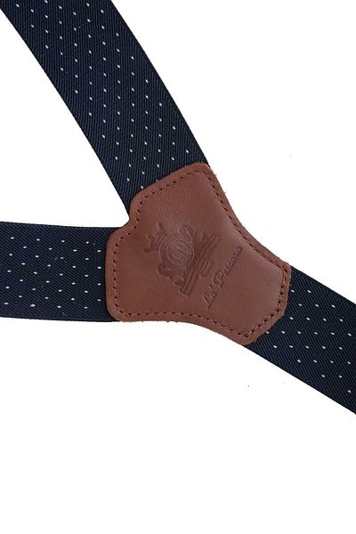 Kravatkolik Navy Blue Jacquard Leather Trouser Strap - Button Detail, Connected PAN189