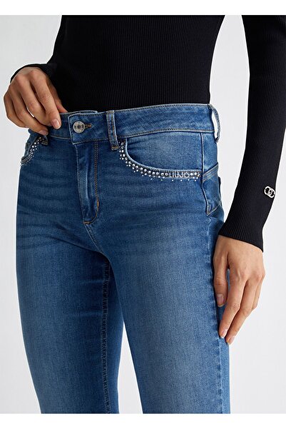 Liu Jo Stone Detailed Women's Denim Trousers - Uf4013d4448-78801