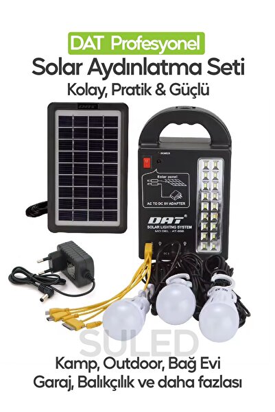 SULED Solar Aydınlatma Seti 3 Lambalı 22 Amper Lithium Bataryalı USB Power Bank Led Işıldak Fener